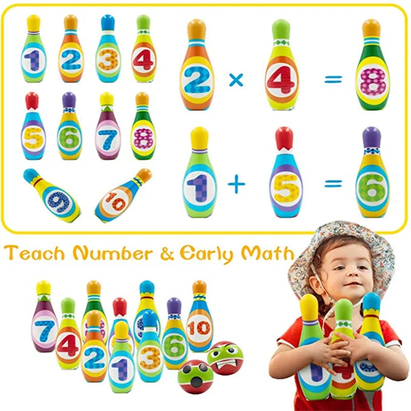 Kids Bowling Toys Sets Bowling Pins and Balls Fun Safe PU Educational Games for Toddlers Children Outdoor Indoor Sports 1 Set