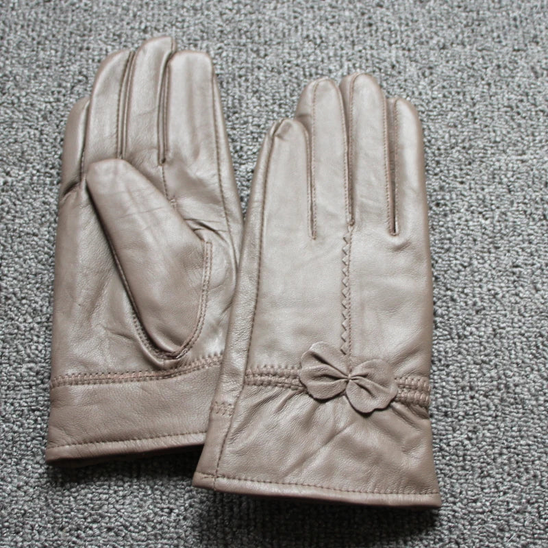 2020 Women's Genuine Leather Gloves Red Sheepskin Gloves Autumn and Winter Fashion Female Windproof Gloves