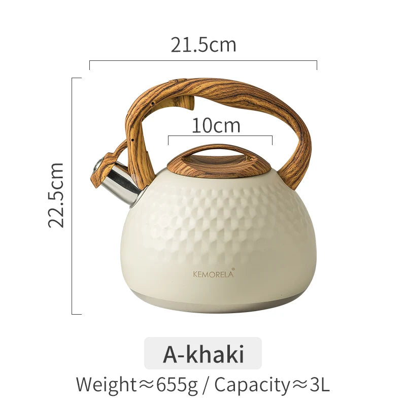 2.5l/3l Whistle Kettle Stainless Steel Antirust Teapot Classic Wood Grain Insulated Handle Make Coffee Milk Flower Tea Teapot