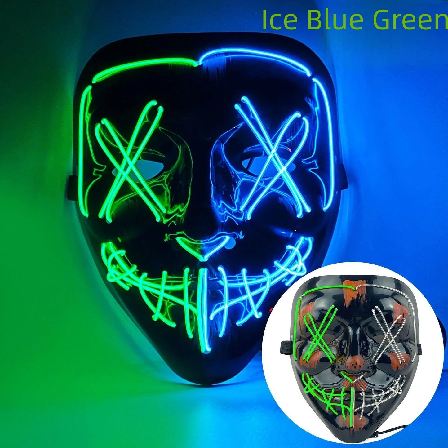 Hot Sale Halloween Glowing Scary Face Mask Luminous LED Purge Mask Neon Light Up Horror Party Mask Cosplay Costume Supplies
