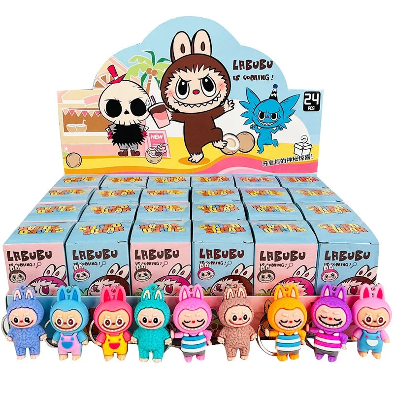 Kawaii Labubu Figure Doll Pvc Small Pendant Trendy Cute Kawaii Cartoon Keychain Mystery Box Bag Decorations Wholesale