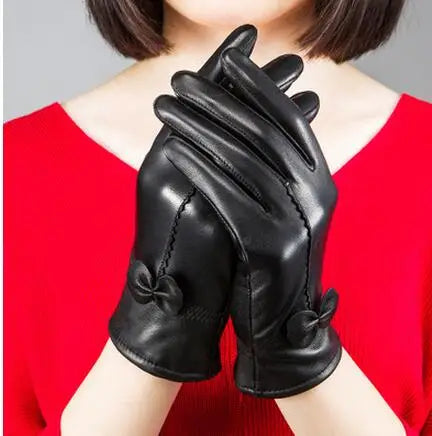 2020 Women's Genuine Leather Gloves Red Sheepskin Gloves Autumn and Winter Fashion Female Windproof Gloves