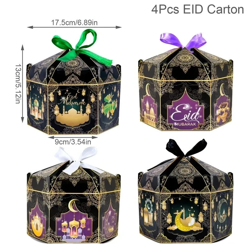 24Pcs Eid Mubarak Candy Gift Box Eid Black White Packaging Box Ramadan Decoration 2024 Islam Muslims Festive Party Supplies