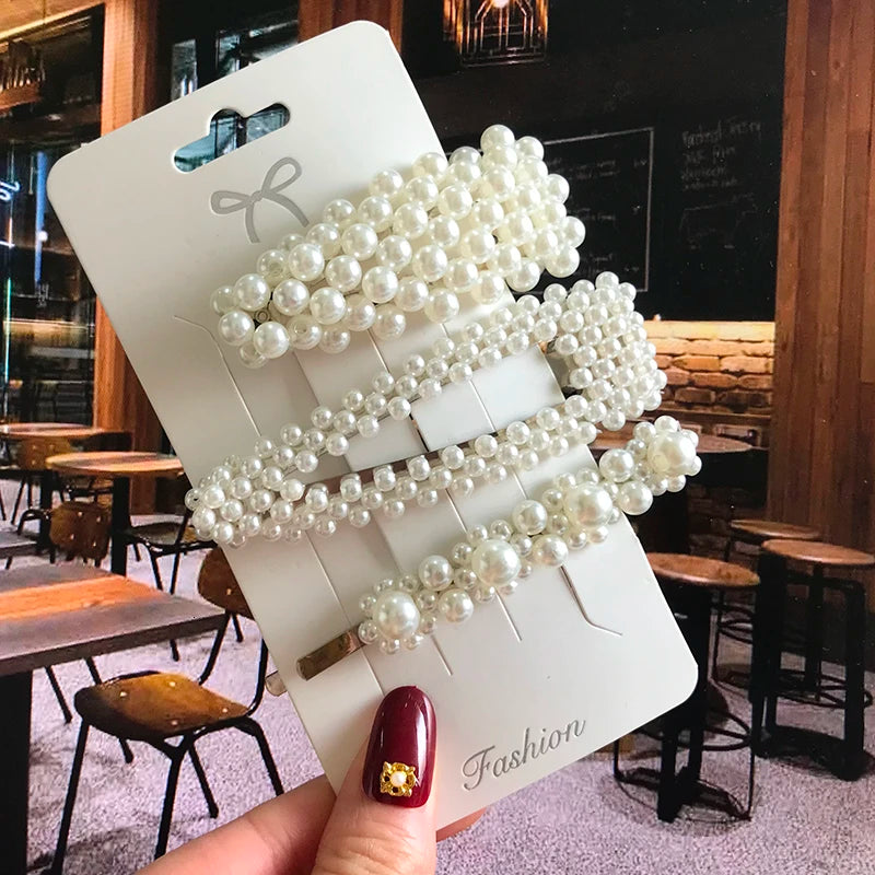 Acrylic Barrettes Headwear Pearl Hair Clip Sets for Women Fashion Geometric Hairpins Hair Accessories Headdress Girl Bobby Clip