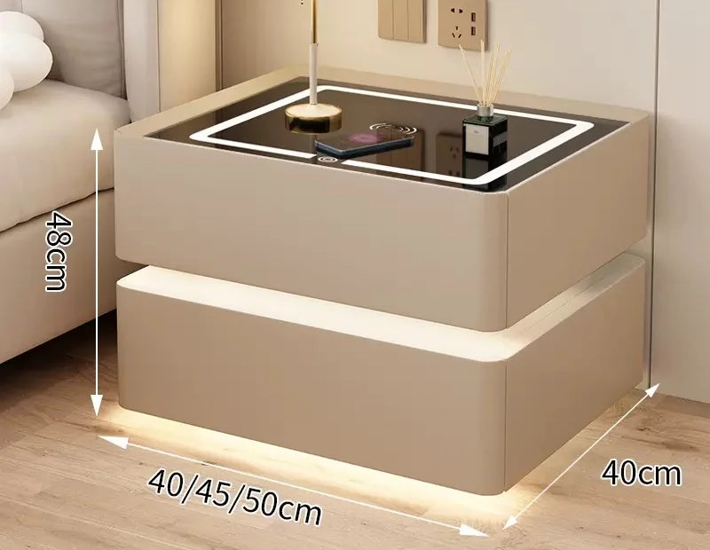 Modern Style Solid Wood Bedside Table With Wireless Charging Smart 2 Drawers Bedroom Nightstands With Lock 40cm