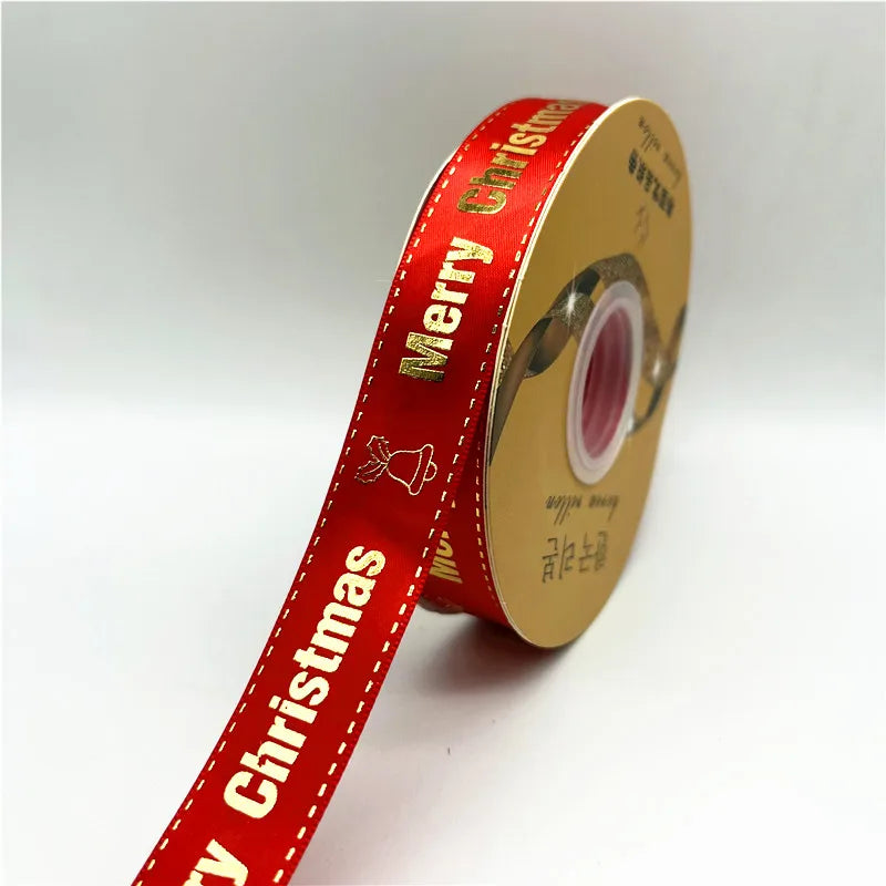 5yards 25mm Christmas Ribbon Printing Polyester Ribbon for Handmade Bow Party Christmas Decorations DIY Christmas Gift Wrapping