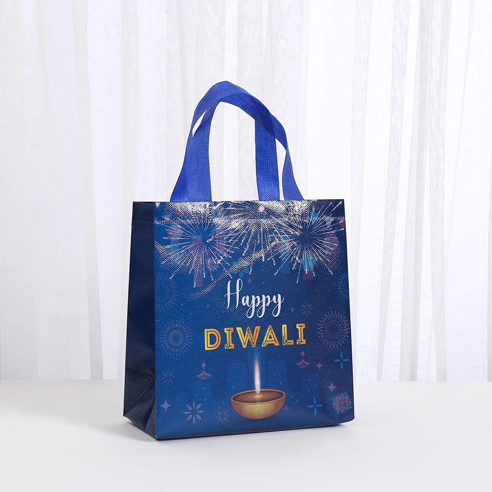 4Pcs Happy Diwali Theme Gift Packing Bag Non-Woven Shopping Tote Bag for India Diwali Festival Party Favors Bag Decoration