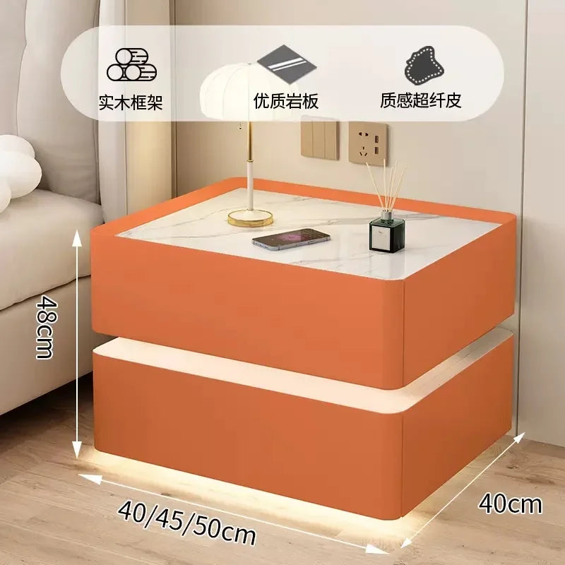 Modern Style Solid Wood Bedside Table With Wireless Charging Smart 2 Drawers Bedroom Nightstands With Lock