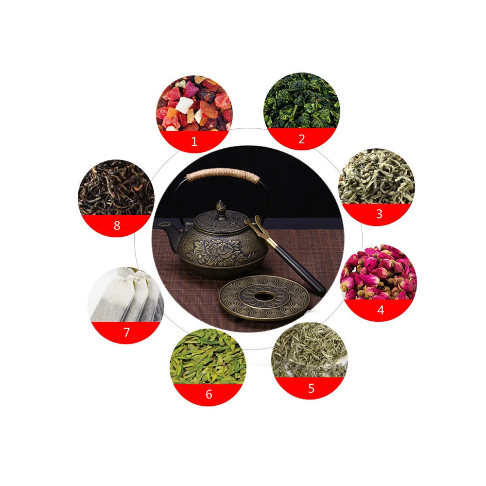 900ML Japanese Style Cast Iron Teapot With Stainless Steel Infuser Strainer Plum Blossom Cast Iron Tea Kettle for Boiling Water