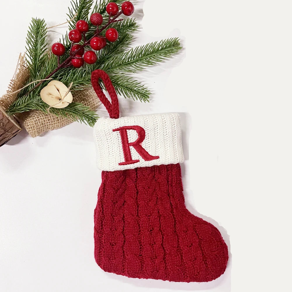 Christmas Socks Snowflake Alphabet Letters Christmas Knitting Stocking Christmas Tree Pendant Decoration for Home Xmas Gift 2024