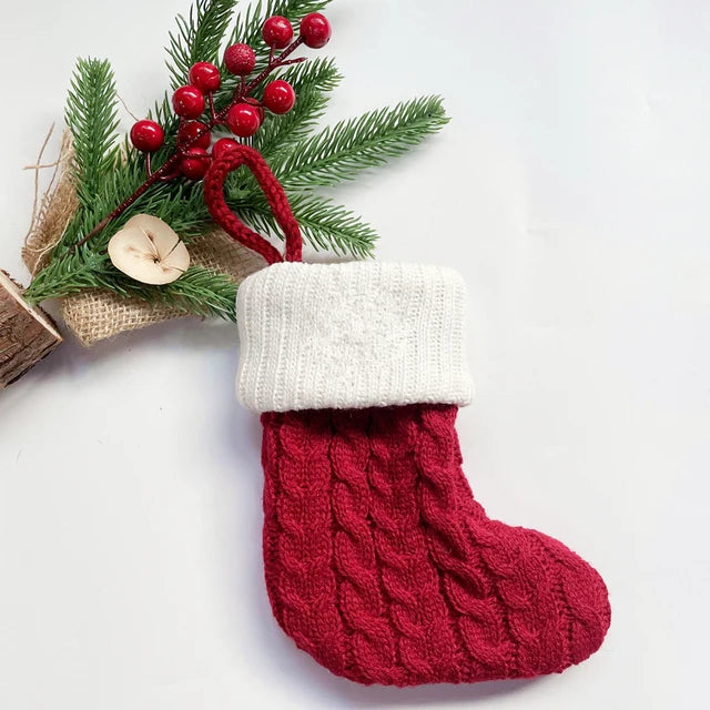 Christmas Socks Snowflake Alphabet Letters Christmas Knitting Stocking Christmas Tree Pendant Decoration for Home Xmas Gift 2024