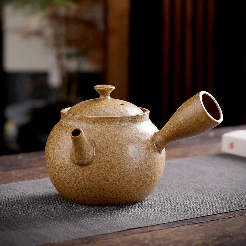 350ml Japanese Style Coarse Pottery Teakettle Long Handle Teapot Handmade Retro Large Capacity Tea Cup Kung Fu Tea Teaware