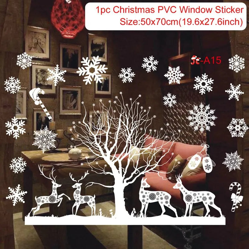 Christmas Wall Window Stickers Marry Christmas Decoration for Home 2024 Christmas Ornaments Xmas Navidad Gift New Year 2025