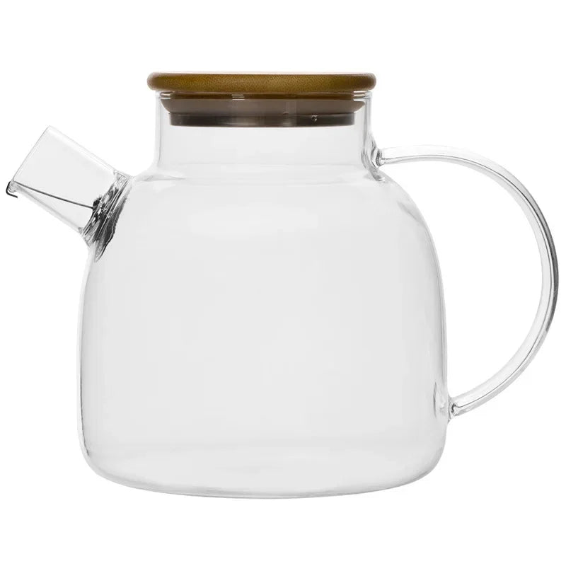 High Borosilicate Glass Tea Infuser Kettle Household Use New Chinese Teapot Bamboo Cover Set Teaware Kitchen Dining Bar Home