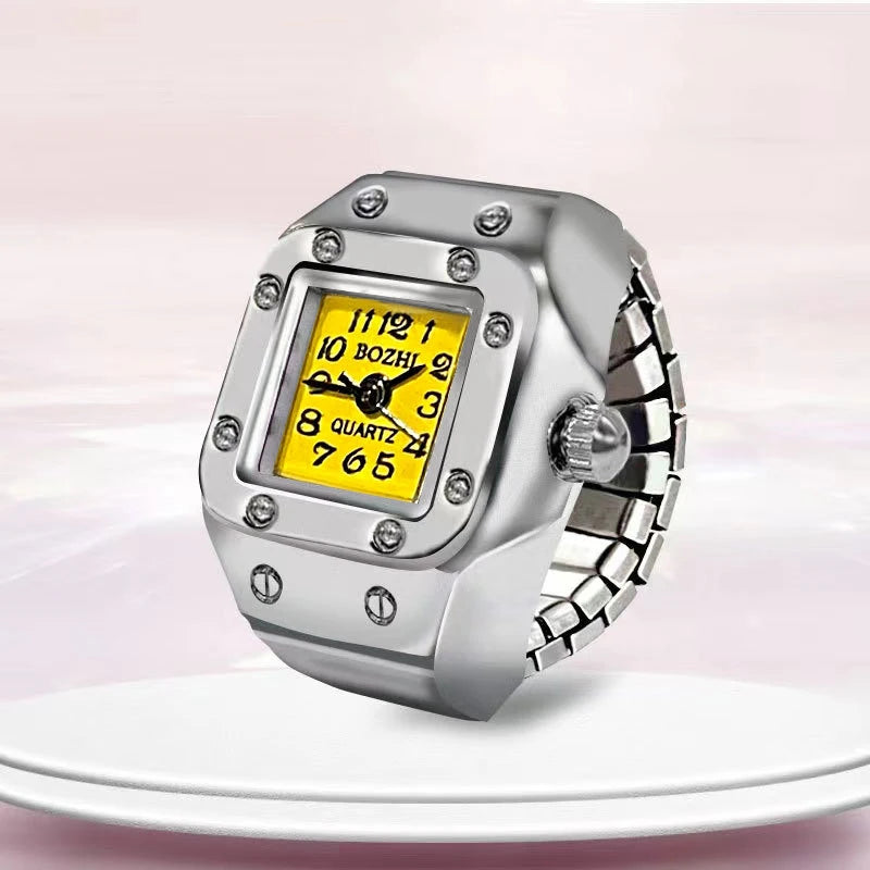Steel Fun Vintage Punk Quartz Finger Pocket Watch Ring for Women Men Goth Clock Rings Digital Watch Elastic Stretchy Rings Gifts