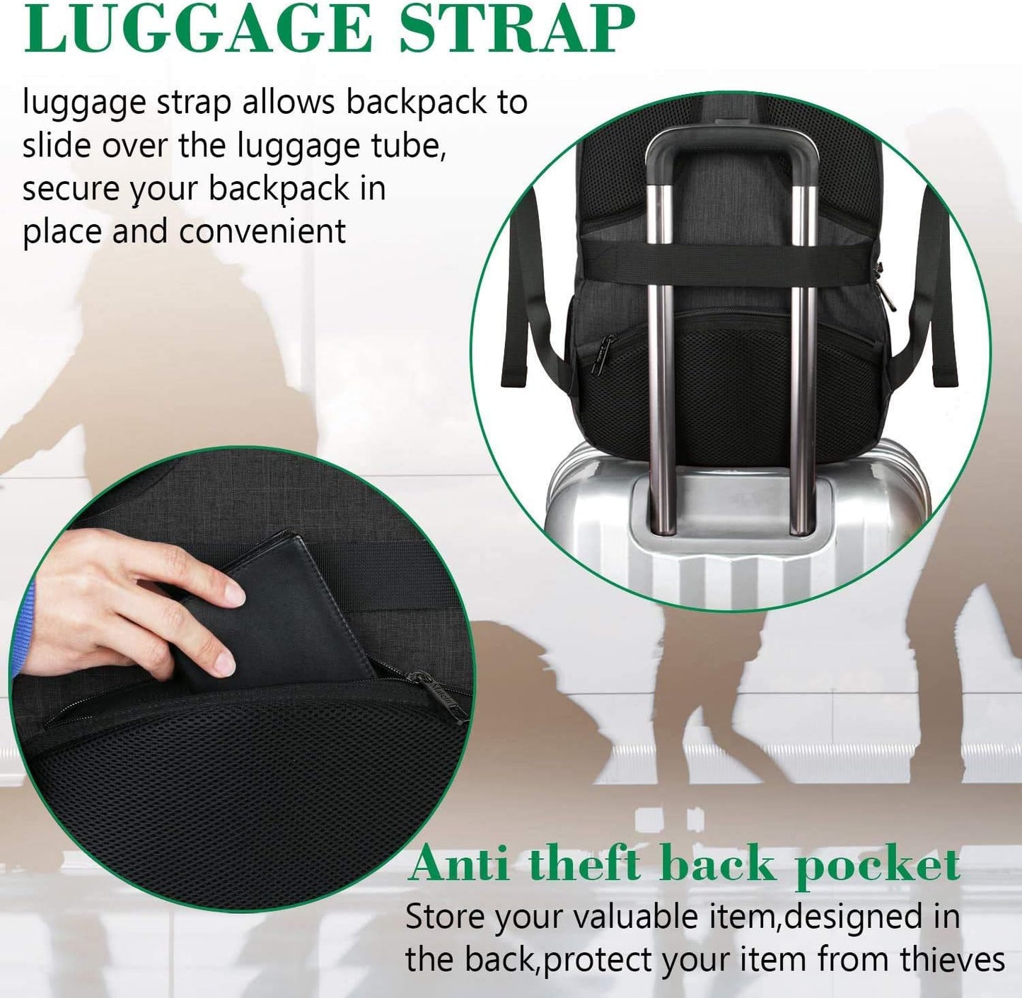 MATEIN Business Laptop Backpack, 15.6 Inch Travel Laptop Bag Rucksack with USB Charging Port, Water-Resistant Bag Daypack for Work Anti-Theft College Computer Men Women Backpack, Black