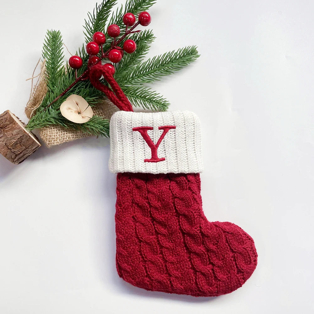 Christmas Socks Snowflake Alphabet Letters Christmas Knitting Stocking Christmas Tree Pendant Decoration for Home Xmas Gift 2024