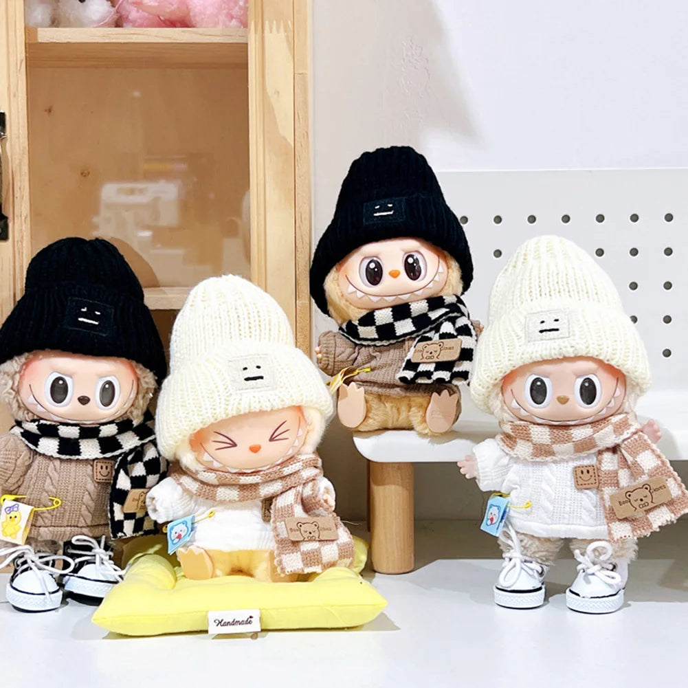 17cm Mini Plush Doll Clothes Outfit Accessories for Korea Kpop Exo Labubu Idol V1 V2 Sweater Overalls Scarf Set Clothing Gift