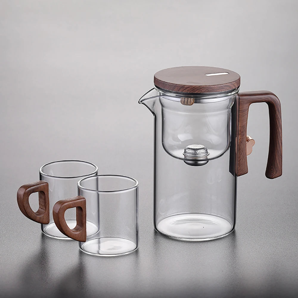 Glass Tea Pot Kettle Infuser 520ml/720ml Teapot Water Separation Inner Magnet One Click Magnetic Switch Tea Filtration Cup Set