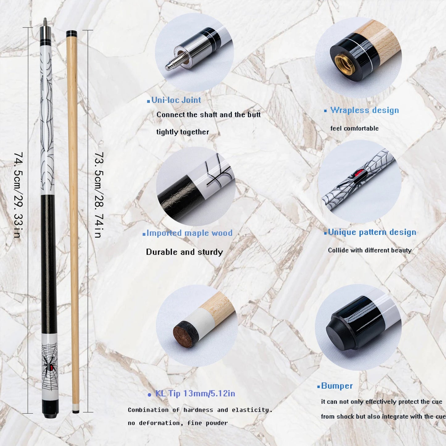 High Quality Wood Poison Spider Pool Cue Stick With 13mm Tip and Leather Anti Slip Grip Handle Ideal for Billiards Pool Cue Club