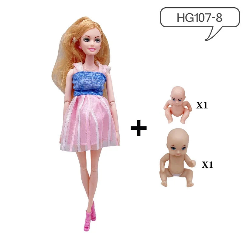 Handmade 11.5Inches Pregnant Doll Mom Have 2Pcs Baby in Her Tummy With 1Pc Clothes Educational Dolls Girl Toy for Barbie Gift