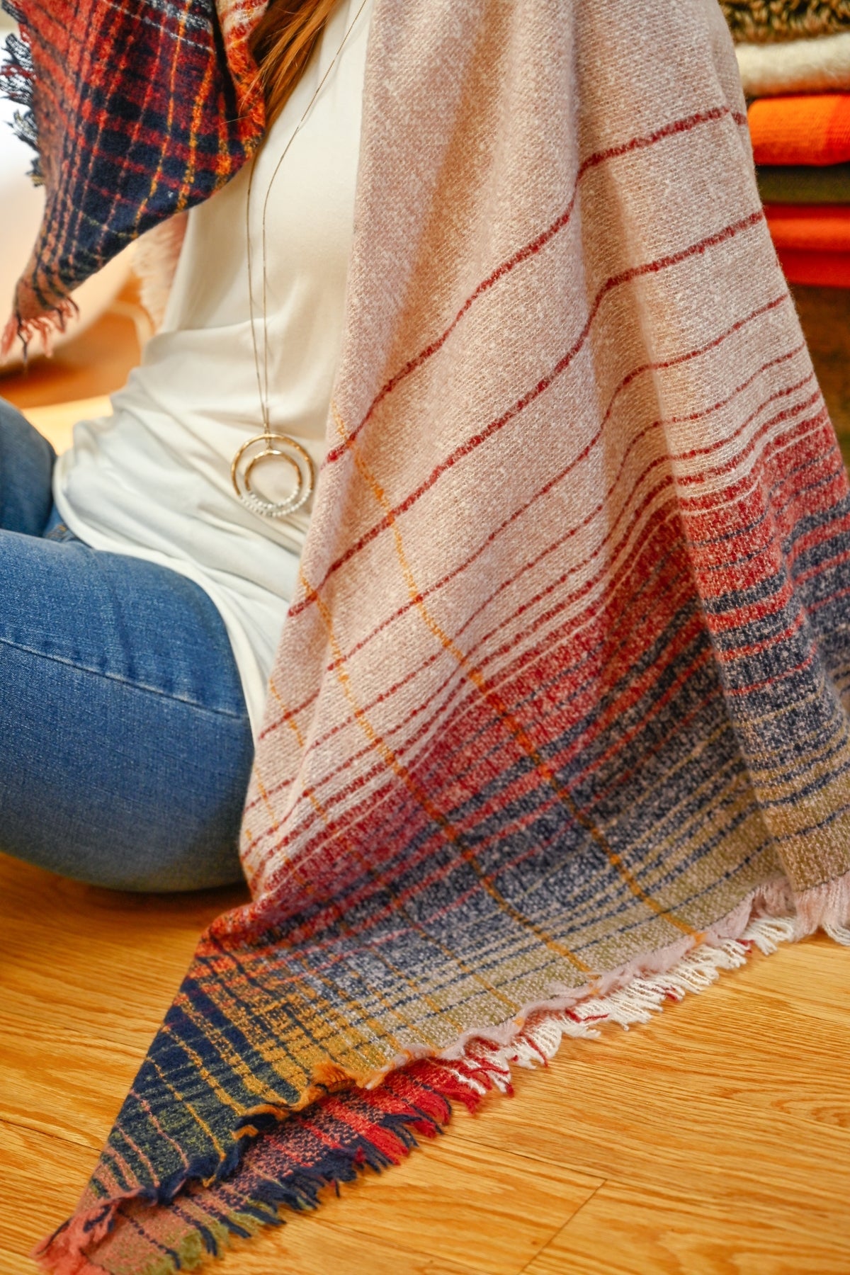 Hdf2913 - Multicolor Blanket Fringed Scarf