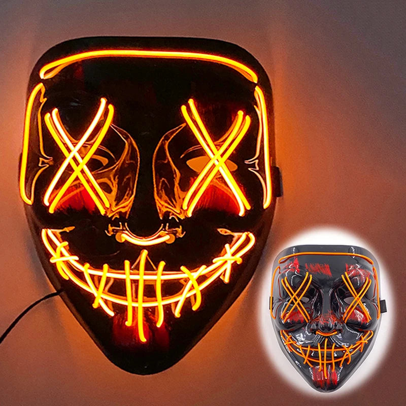 LED Halloween Mask Luminous Neon Mask Glow in the Dark Mascaras Halloween Party Costume Cosplay Masques Props Horror Mask