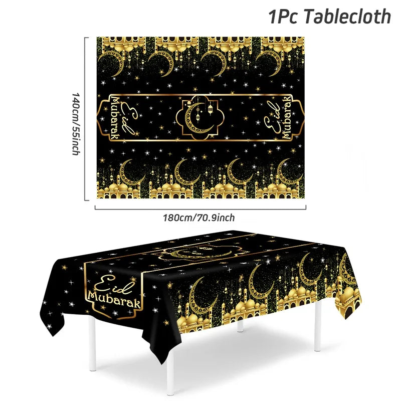Eid Mubarak Tablecloths Ramadan Decoration for Home 2024 Islamic Muslim Party Decor Ramadan Tableware Supplies Eid Al Adha Gift