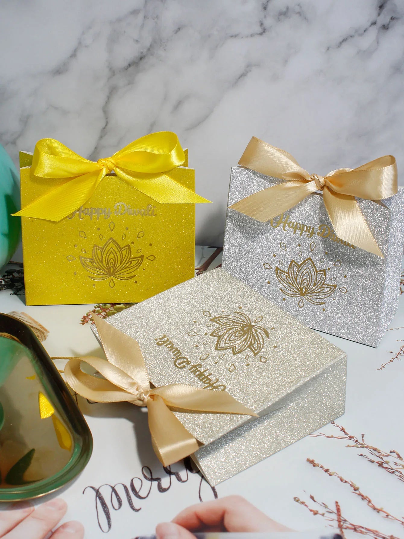 10/20/50pcs Indian Diwali Candy Box, Halloween, Glitter Powder,silver Powder, Three Exquisite Styles of Ribbon Packaging