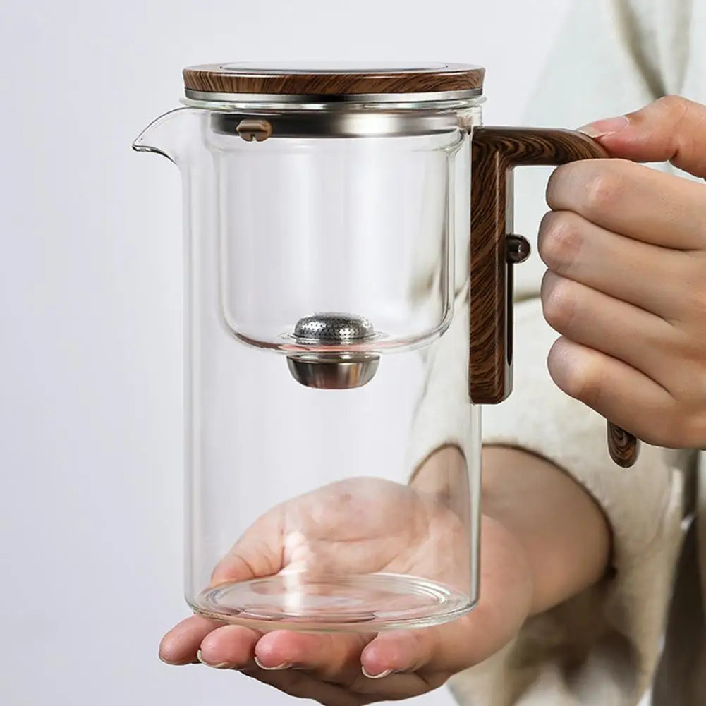 1 Set Teapot Water Separation Wooden Handle Glass Teapot With Infuser Anti-Scald Drip-Free Tea Infuser With Button Press