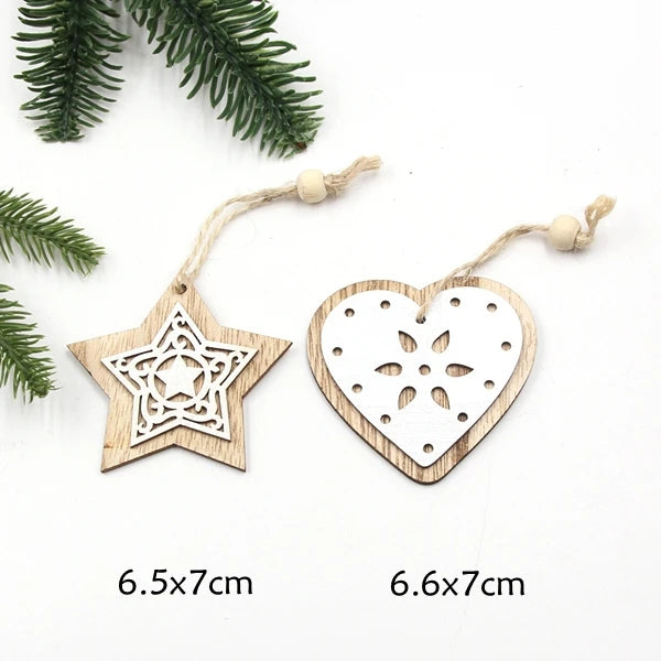 2pcs/Lot DIY Creative Small Hollow Christmas Wooden Ornaments for Home Christmas Party Ornament Decorations Kids Gift Supplies
