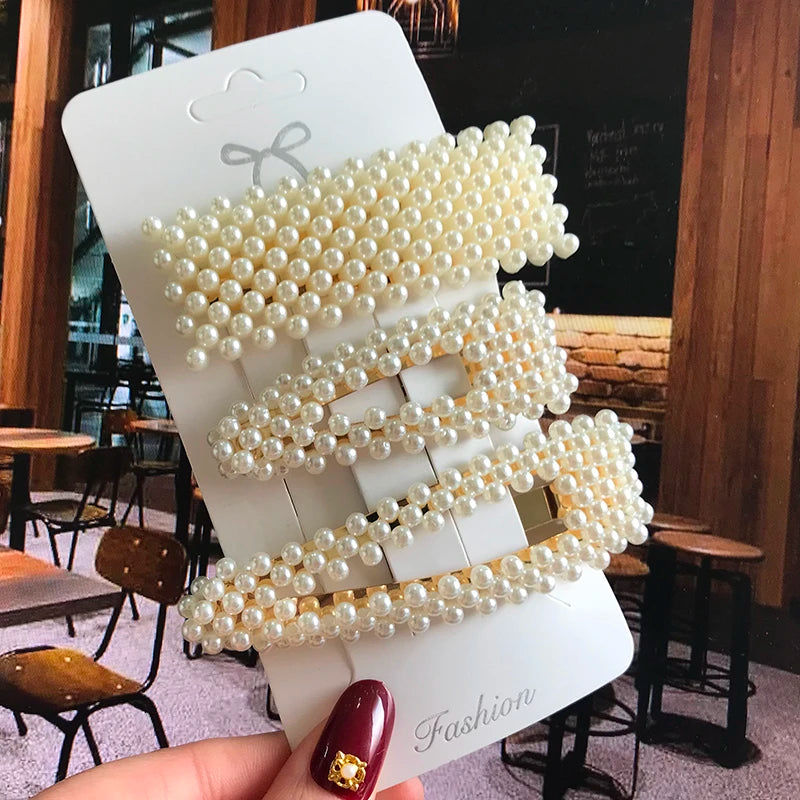 Acrylic Barrettes Headwear Pearl Hair Clip Sets for Women Fashion Geometric Hairpins Hair Accessories Headdress Girl Bobby Clip