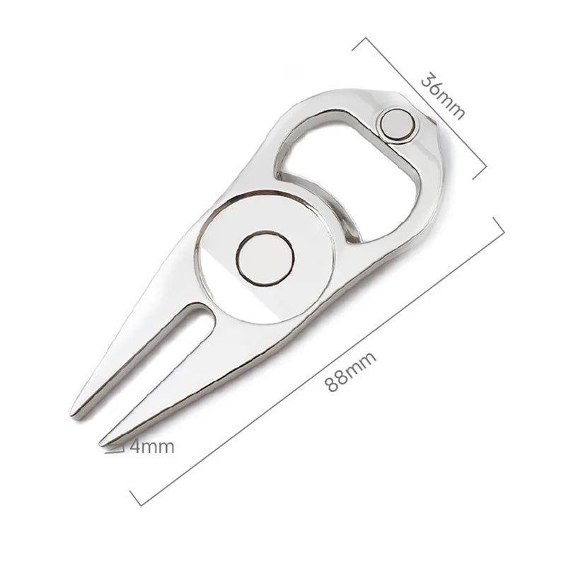 Golf Pitchfork Repair Tool, Pitch Groove Cleaner, Stainless Magnetic Ball Marker, Bottle Opener, Golf Accessories, 1Pc