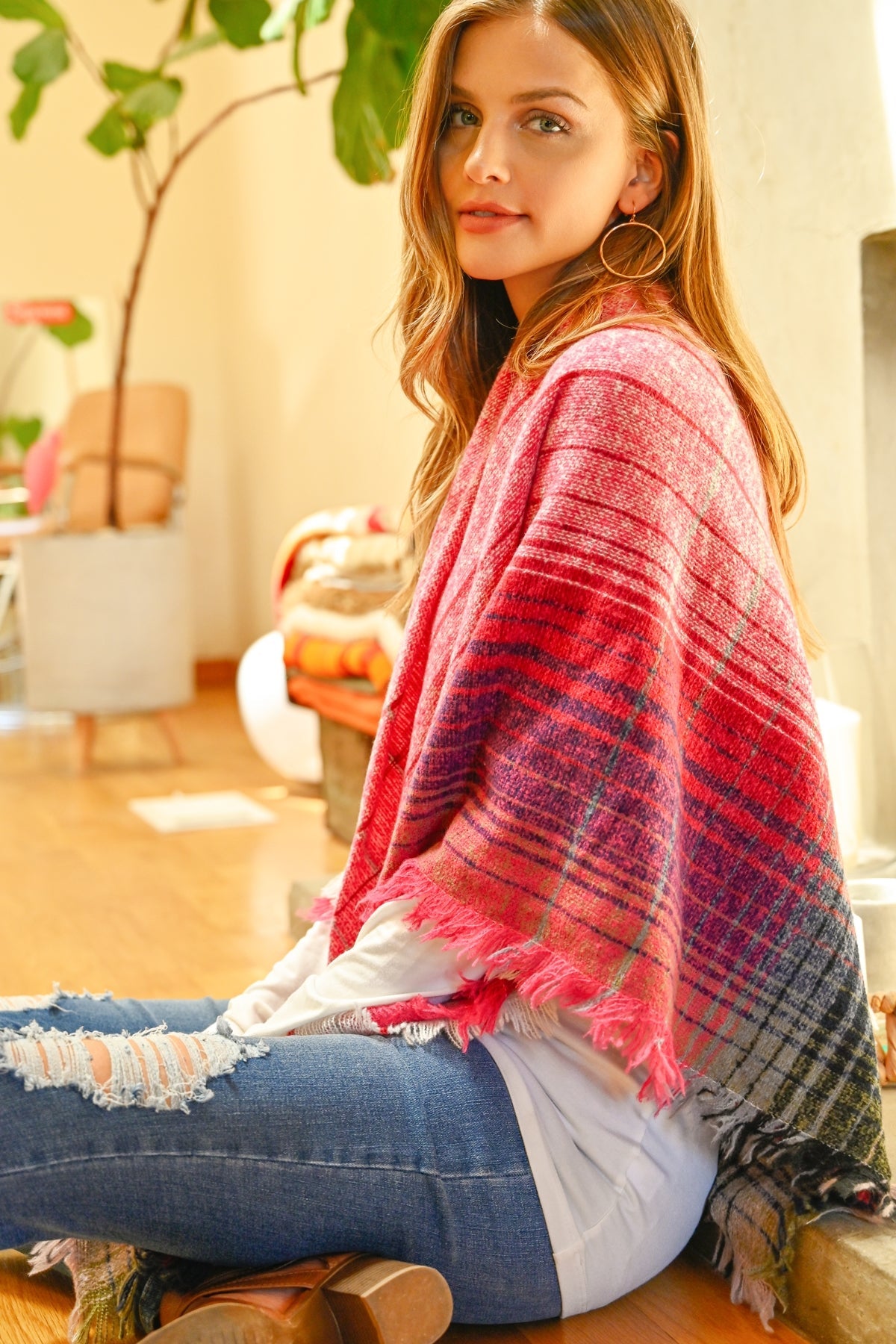 Hdf2913 - Multicolor Blanket Fringed Scarf