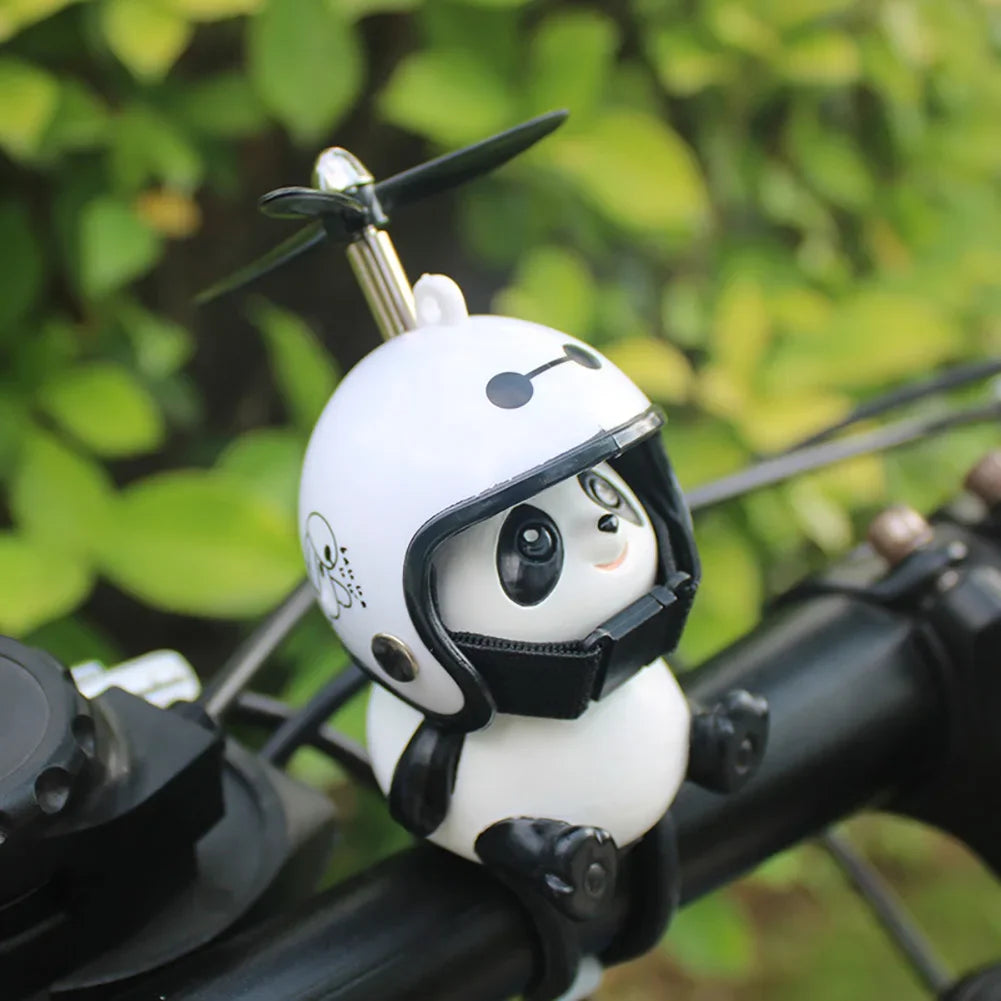 Motorcycle Handlebar Decoration Bike Electric Cute Panda Cartoon With Helmet Airscrew Ornaments Toy Riding Equipment Accessories