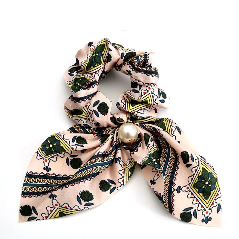 Fashion Bowknot Ponytail Holder Elastic Hair Bands for Girls Flower Printing Hair Accessories Women Hairband Ribbon Headwear