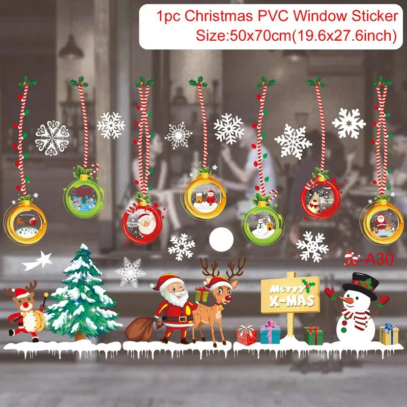 Christmas Wall Window Stickers Marry Christmas Decoration for Home 2024 Christmas Ornaments Xmas Navidad Gift New Year 2025
