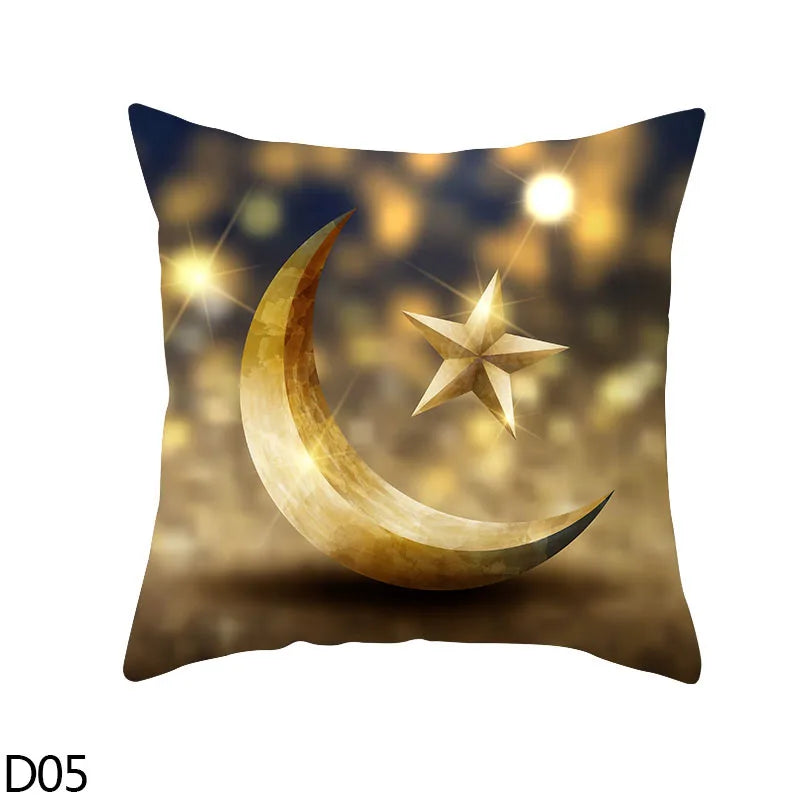 45cm Eid Mubarak Cushion Cover Golden Ramadan Pattern Home Decorative Pillowcase Islamic Muslim Party Favors Eid Party Supplies