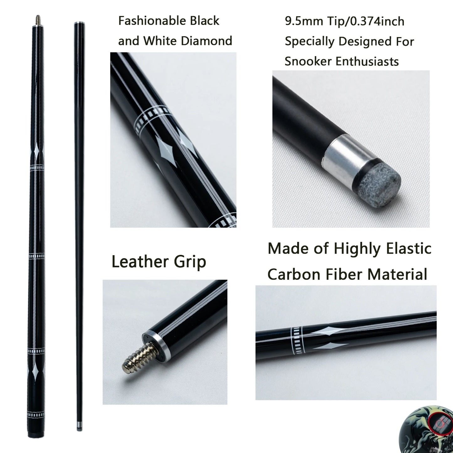 High Performance Snooker Carbon Fiberglass Billiards Cue Set 9mm Tip Pointed Professional Pool Cue Crazy Billiards Supplies