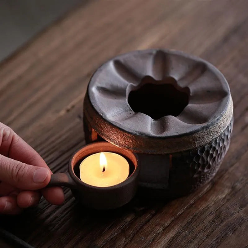 Japanese Coarse Pottery Handmade Teapot Warmer Ceramic Retro Tea Heater Candle Stand Kettle Holder Tea Stove Kung Fu Tea Set