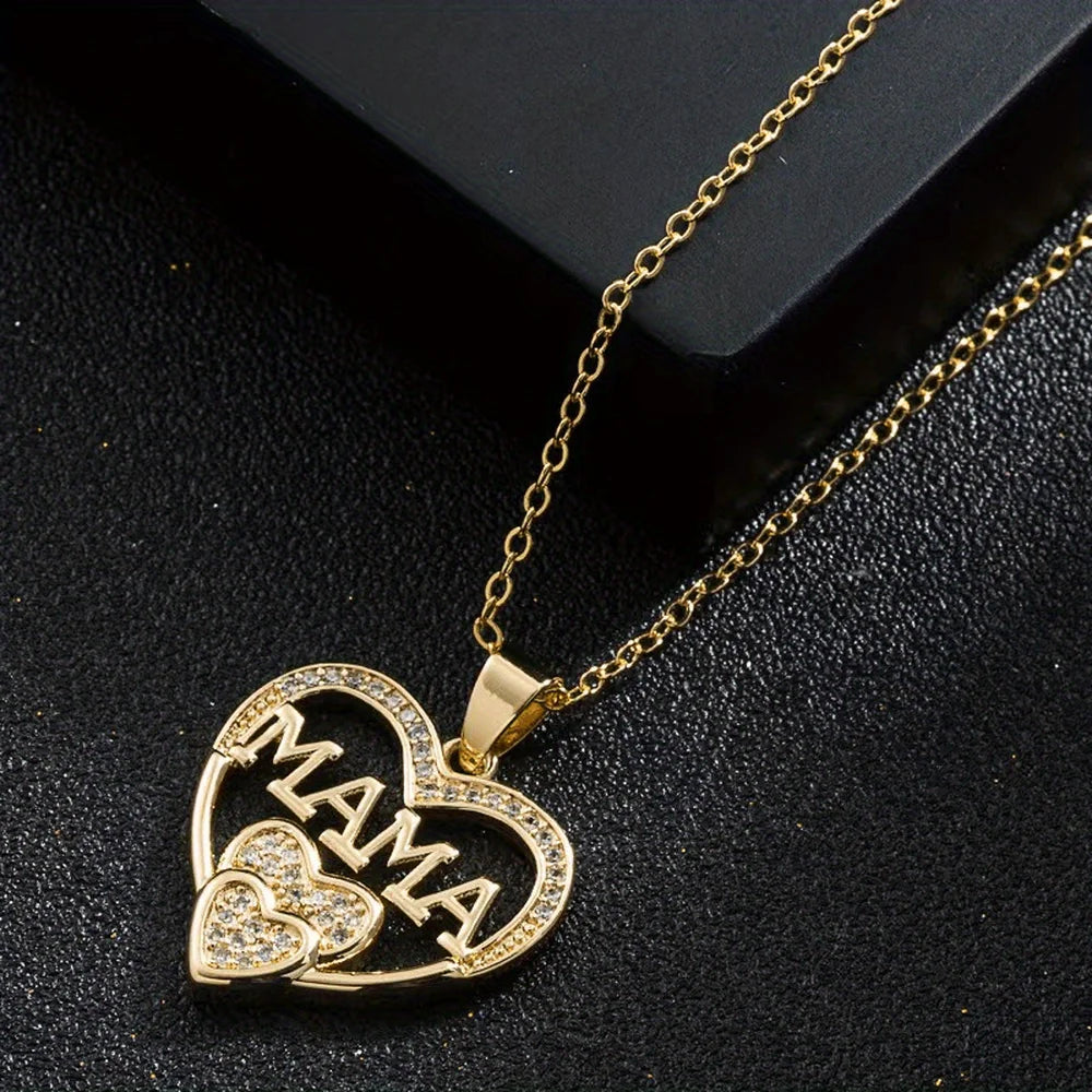 Women Letter Mama Necklace, Trendy Party Jewelry, Christmas Halloween Gift, Valentine's Day Gift for Women Mom Family Friends