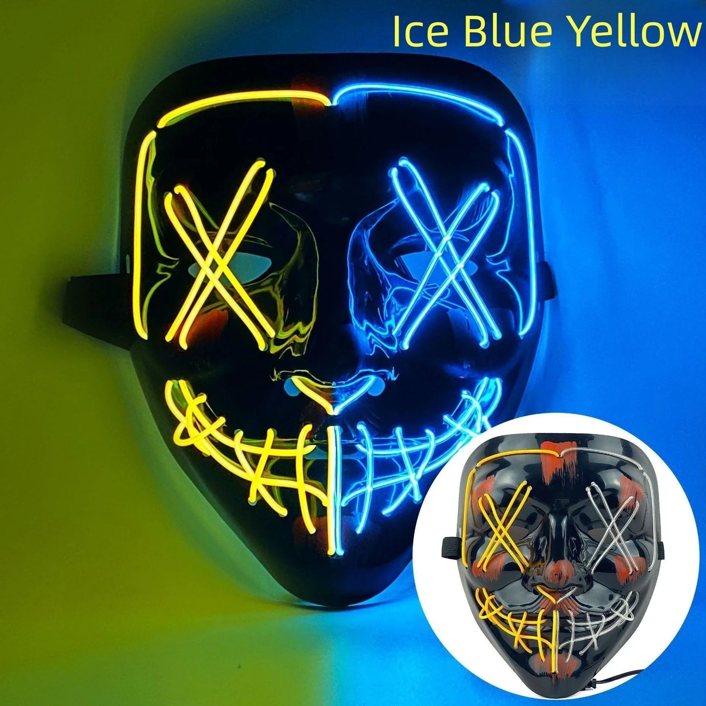 Hot Sale Halloween Glowing Scary Face Mask Luminous LED Purge Mask Neon Light Up Horror Party Mask Cosplay Costume Supplies