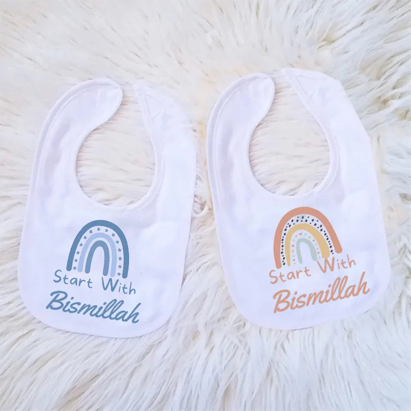 Rainbow Start With Bismillah Bib Ramadan Mubarak Muslim Islamic Kareem Eid Al Fitr Iftar Decoration Baby Shower Boy Girl Gift