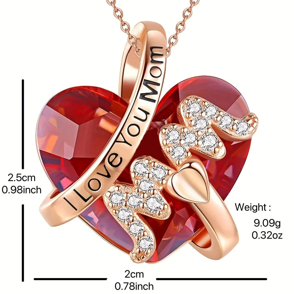 Mom Mother's Day Gift Jewelry Heart Red/Blue Pendant Necklace Luxury Fashion Mother's Day Necklace Women Mother