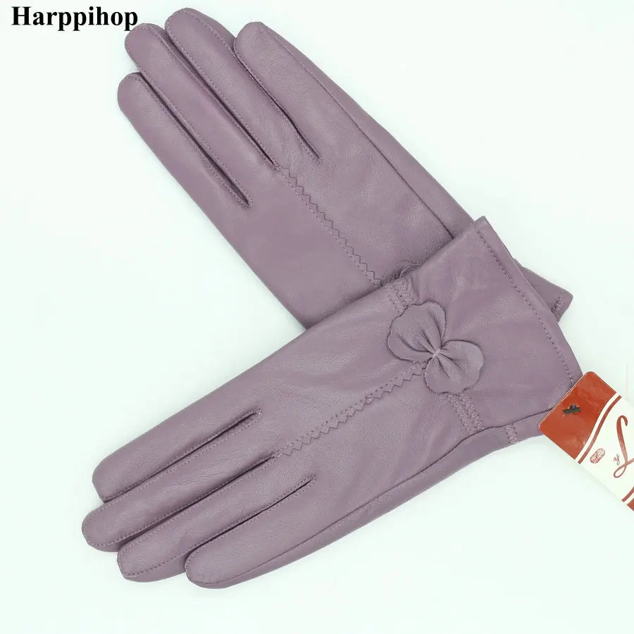 2020 Women's Genuine Leather Gloves Red Sheepskin Gloves Autumn and Winter Fashion Female Windproof Gloves
