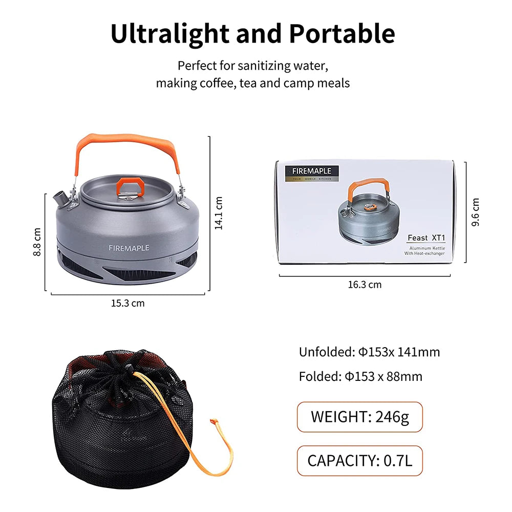 Fire Maple Outdoor Camping Pinic Heat Exchanger Kettle Coffee Tea Pot 0.7L With Heat Proof Handle Tea Filter FMC-XT1