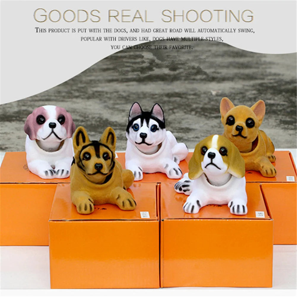Car Ornament Nodding Dog Creative Shaking Head Puppy Dog Car Dashboard Doll Bobblehead Dog Toy Lucky Gold Chain Rocking Head Dog