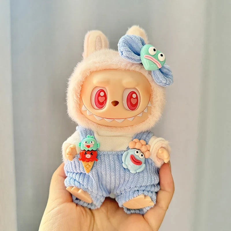 15cm 17cm Labubu Doll Clothes Plush Doll Clothes Sweet Tube Big Mouth Fish Strap Pants Macaron 2nd Generation Cute DIY Kid Gif