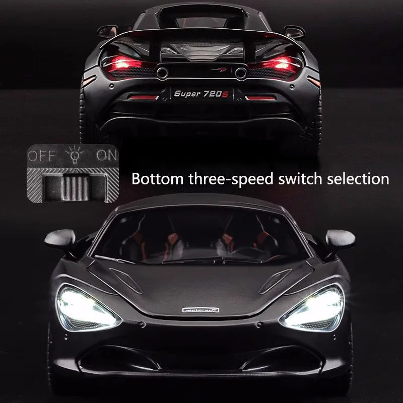 1:24 Simulated 720S Alloy Car Model Sound and Light Pull-Back Toy Car Metal Convertible Sports Car Boy Collection Ornaments Gift