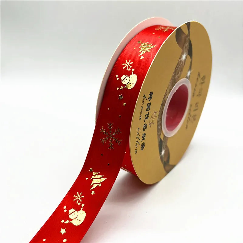 5yards 25mm Christmas Ribbon Printing Polyester Ribbon for Handmade Bow Party Christmas Decorations DIY Christmas Gift Wrapping